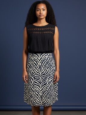J. McLaughlin Halle Navy Zebra Print Reversible Skirt Large